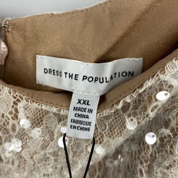 Dress The Population Antonia Dress Off White Lace Sequin MIDI - Picture 4 of 6